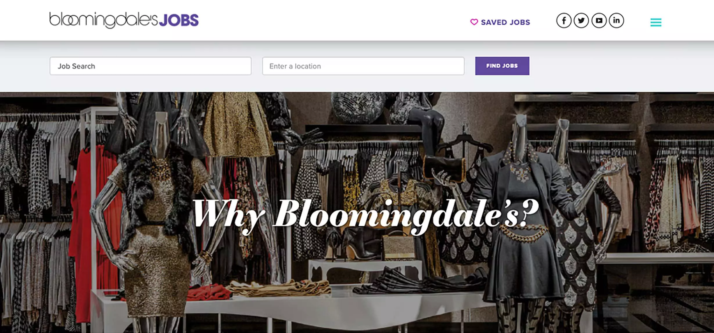 Close up of Bloomingdale's Jobs home page