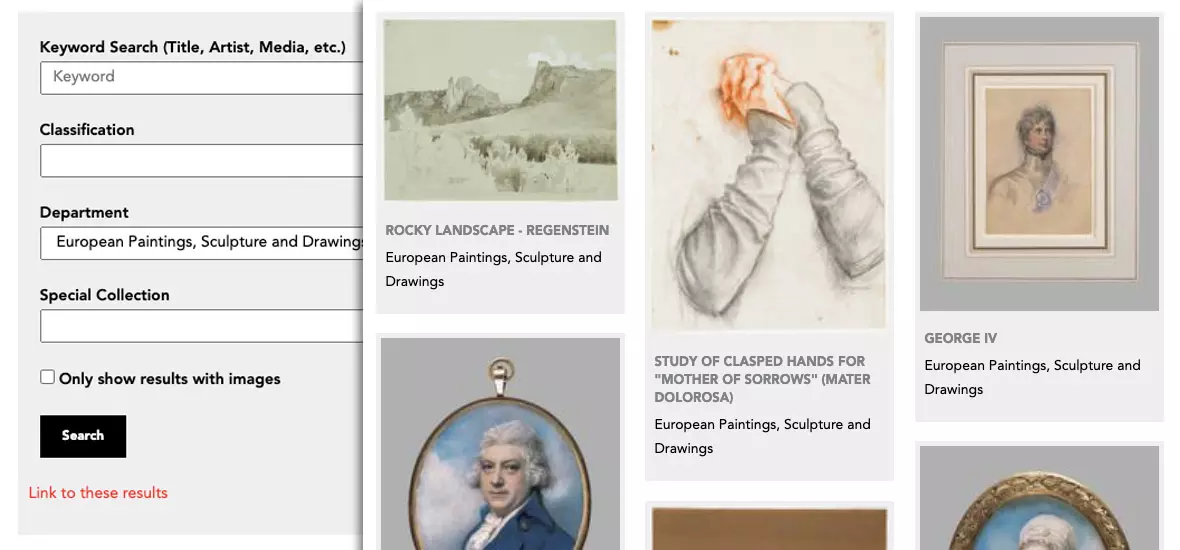 Close up of gallery search tool and results