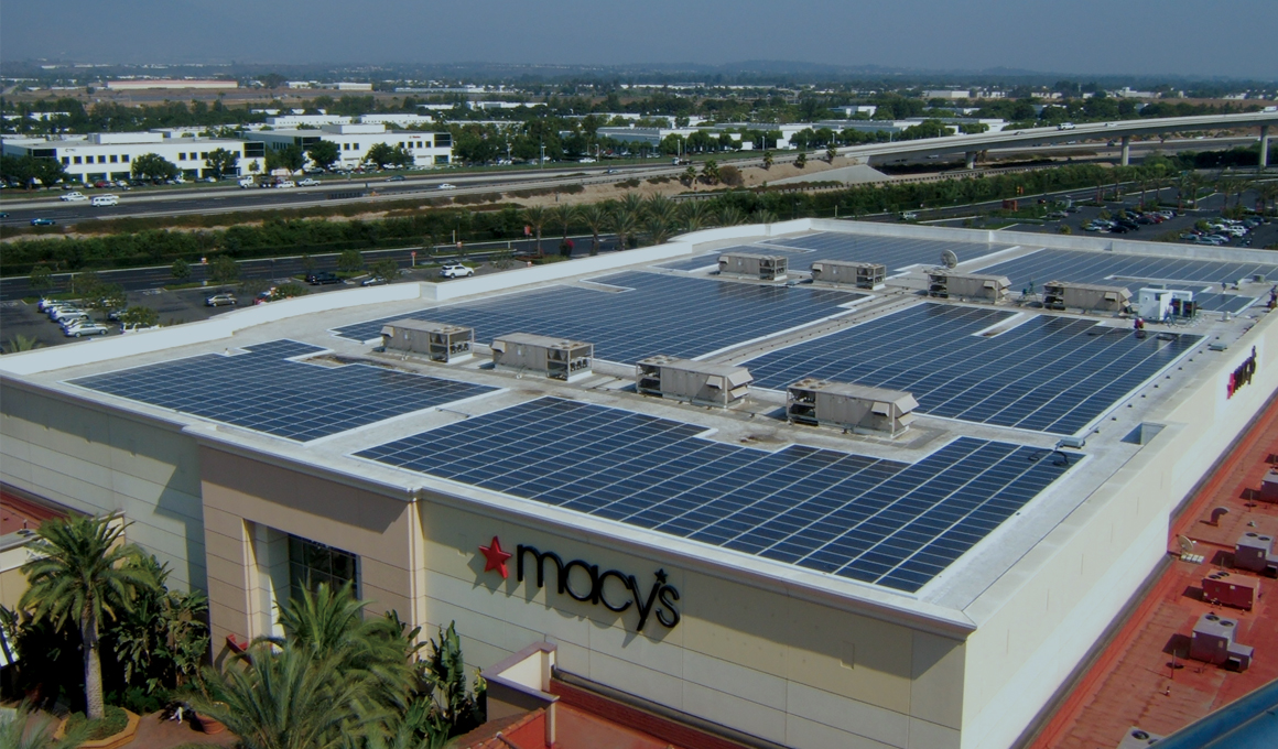 Solar panels on the roof of one of Macy's stores