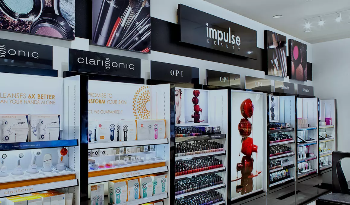 Cosmetics display inside a Macy's store