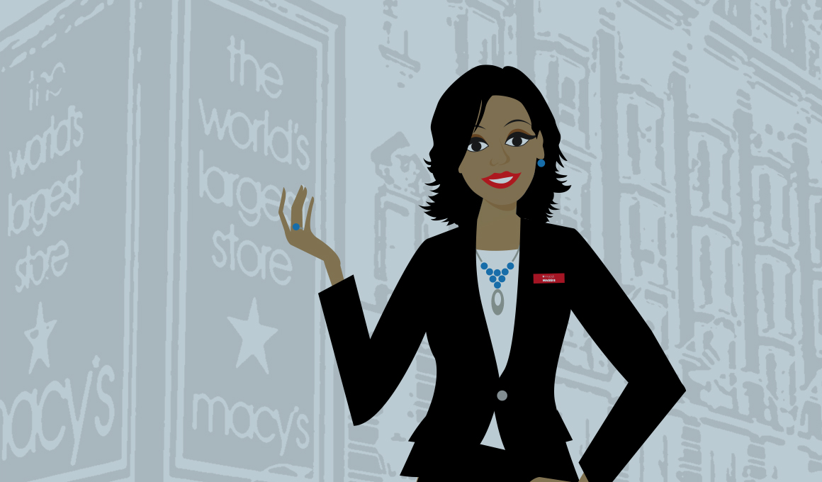 Macy's Herald Square photo converted to stylized illustration with Maggie, the website's guide