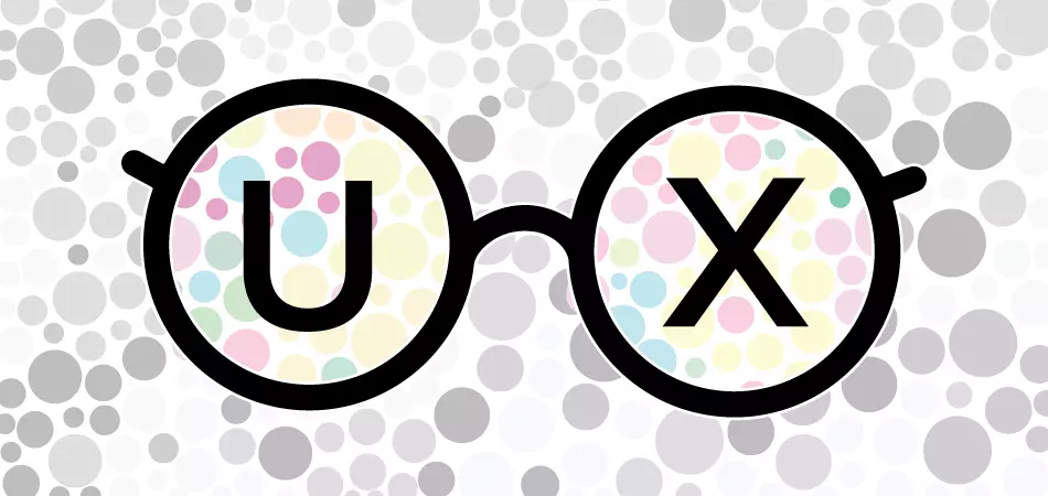 Illustration of glasses with UX in the lens. 